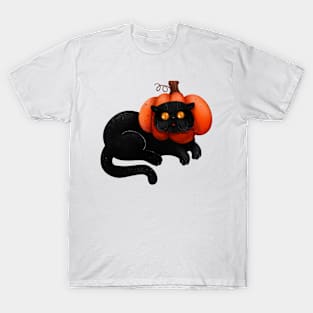 Halloween black cat with pumpkin T-Shirt